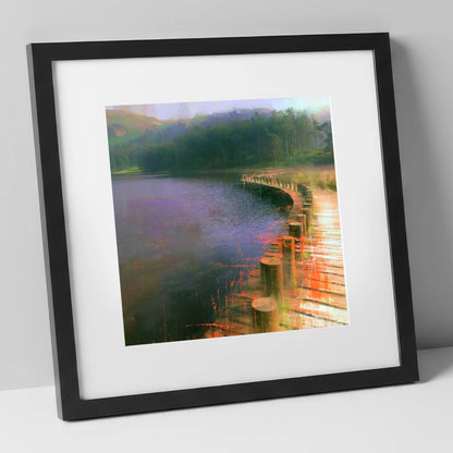 Tarn Hows Curving Boardwalk lake district lake art print in black frame