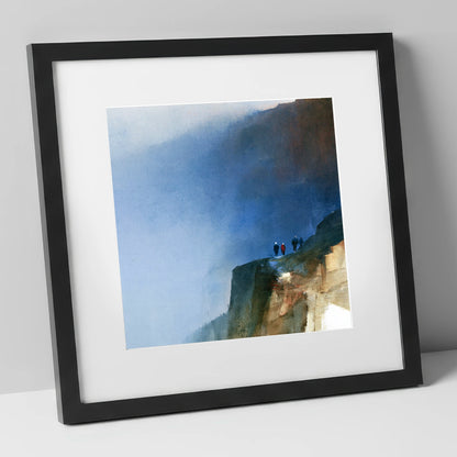 Walkers on a Dramatic Mountain Path lake district walking art print in black frame