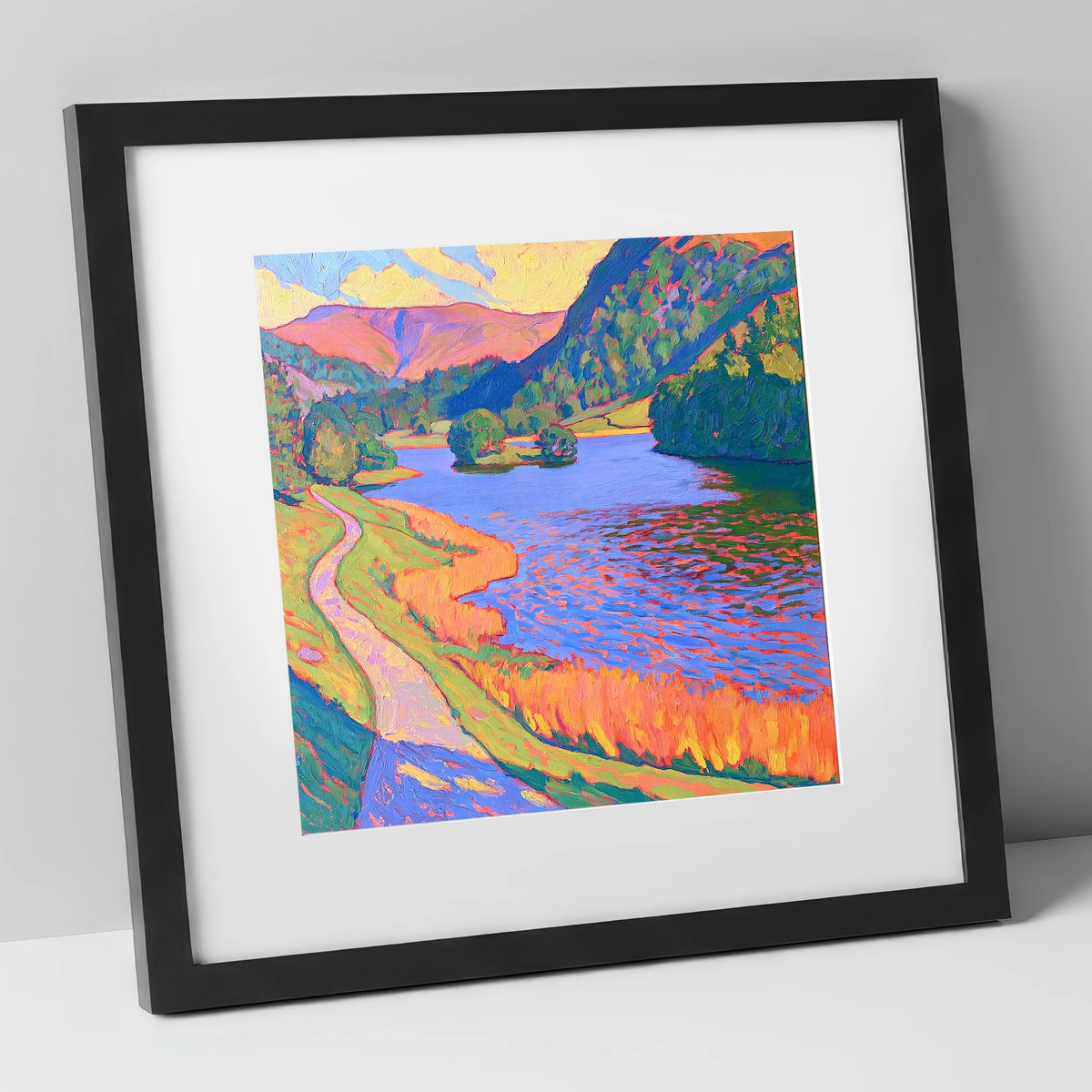 Vivid Path Beside Rydal Water lake district lake art print in black frame