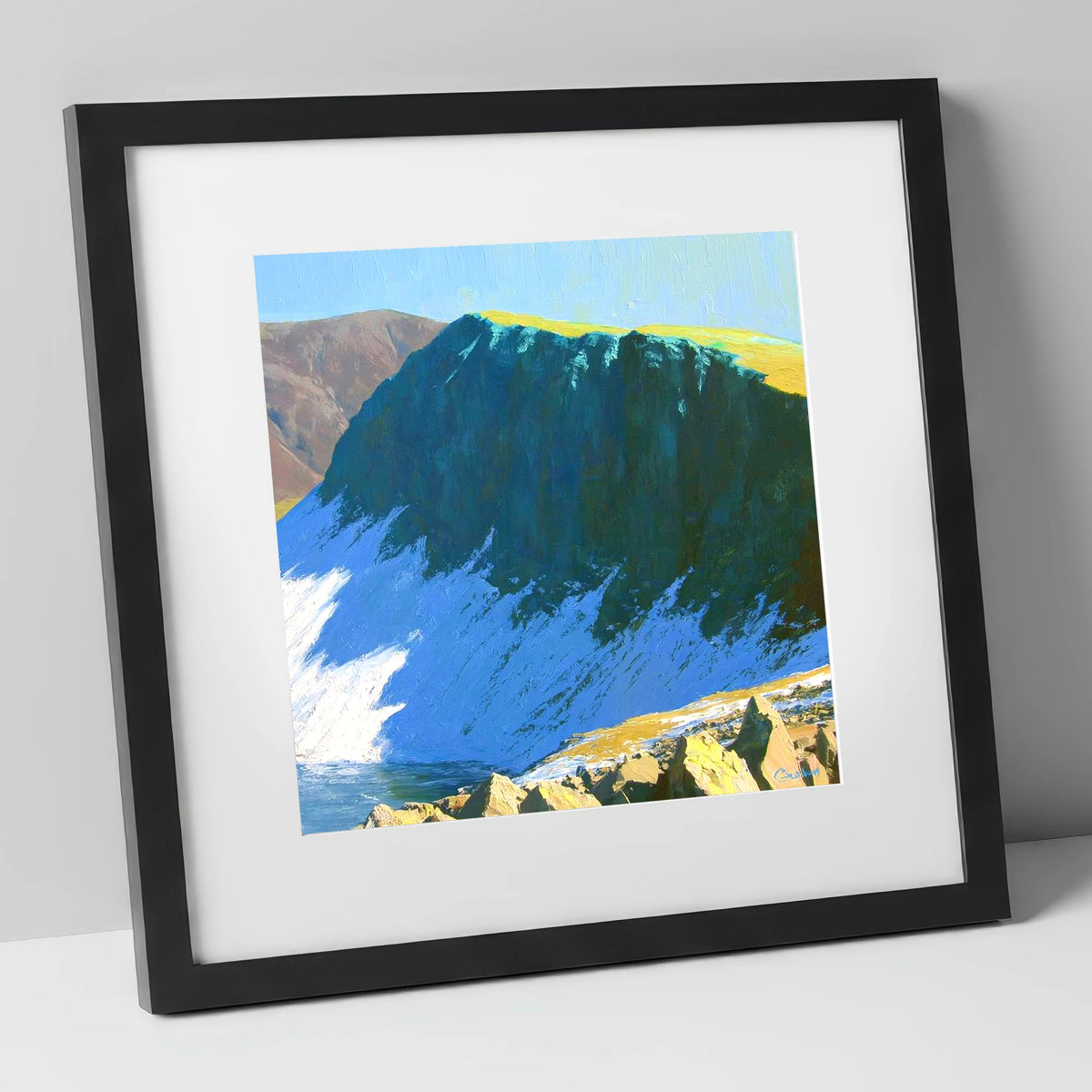 Winter Sunlight on Dow Crag lake district fell art print in black frame