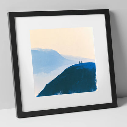 Silhouettes on a Blue Summit lake district fell art print in black frame