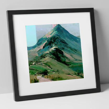 Bold Green Lake District Mountain lake district fell art print in black frame