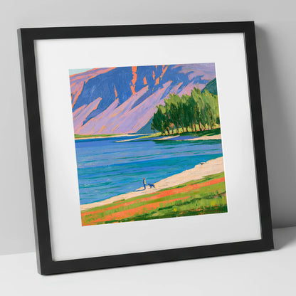 Dog Walker at Vibrant Buttermere gifts for dog walkers art print in black frame