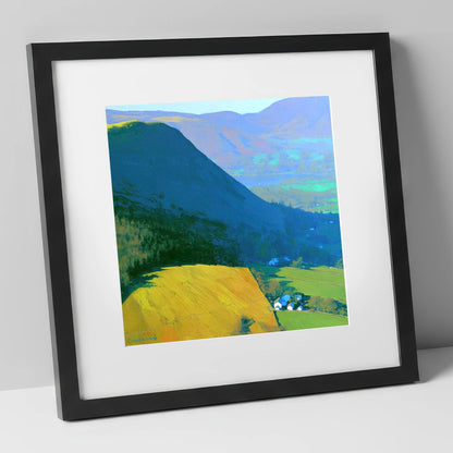 Vibrant Sunlight on Dodd Fell lake district fell art print in black frame