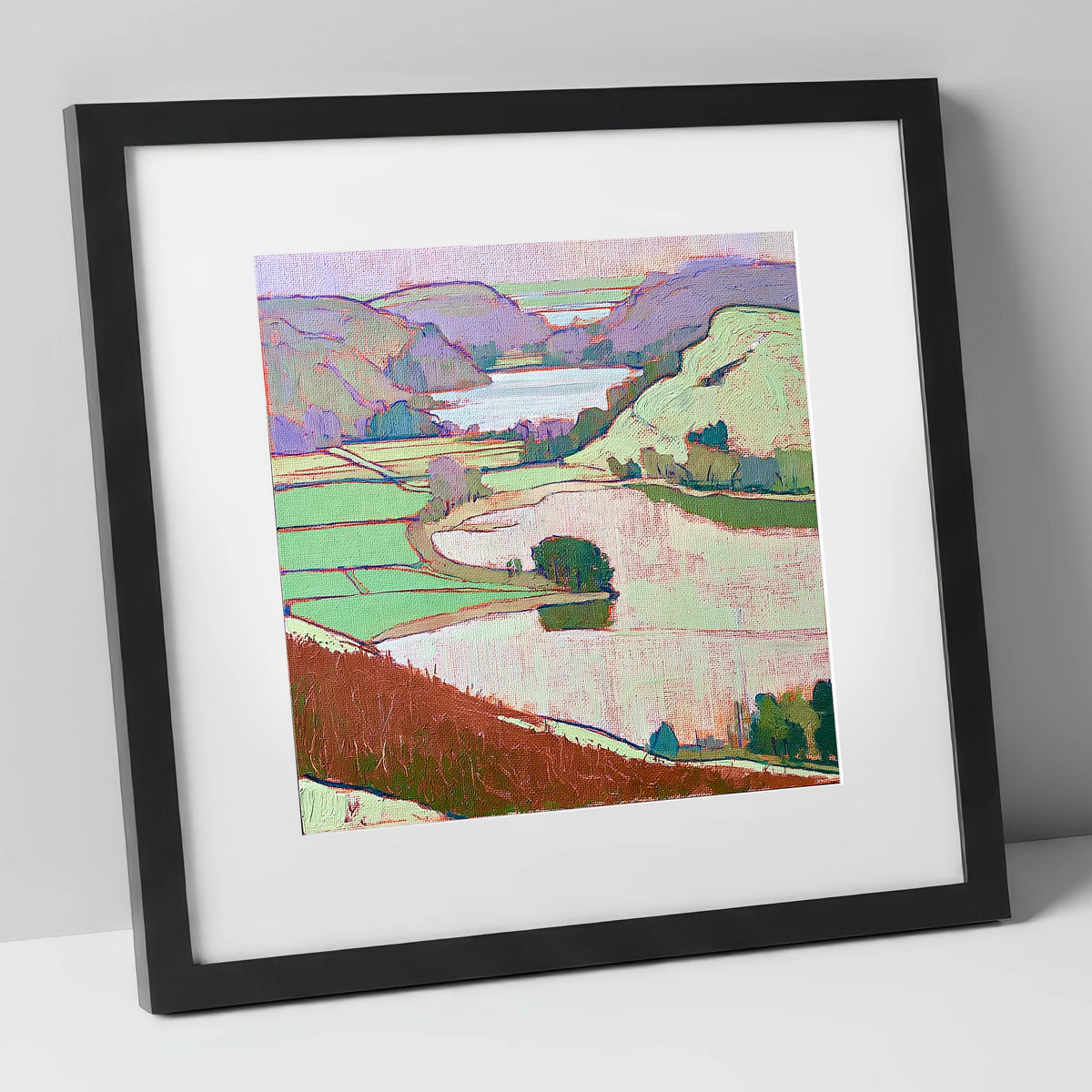 Vivid Grasmere Above Red Bracken lake district lake art print in black frame