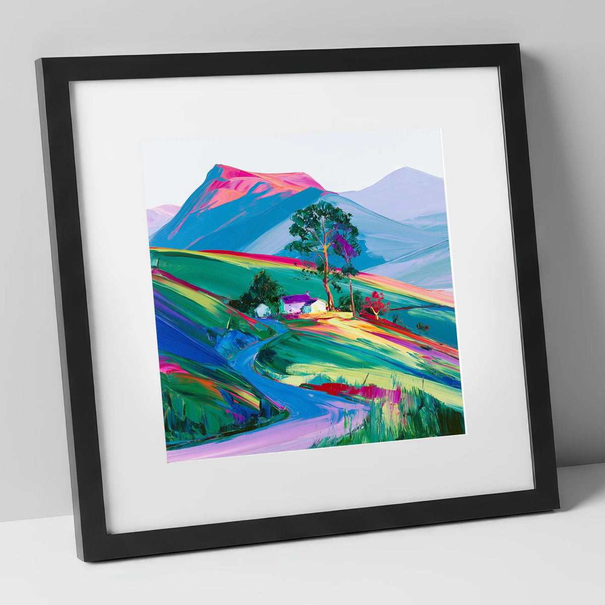 Vibrant Fellside in Evening Light lake district sky art print in black frame