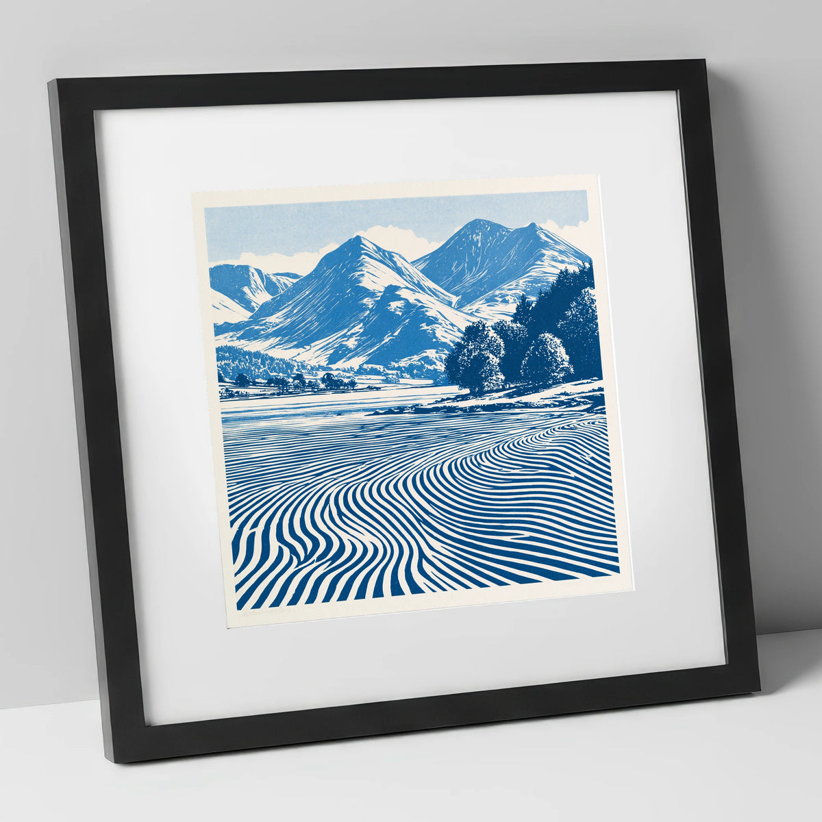 Ennerdale Water in Cobalt Blue lake district valley art print in black frame