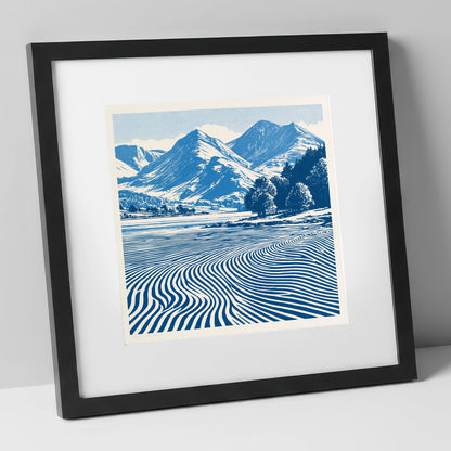 Ennerdale Water in Cobalt Blue lake district valley art print in black frame