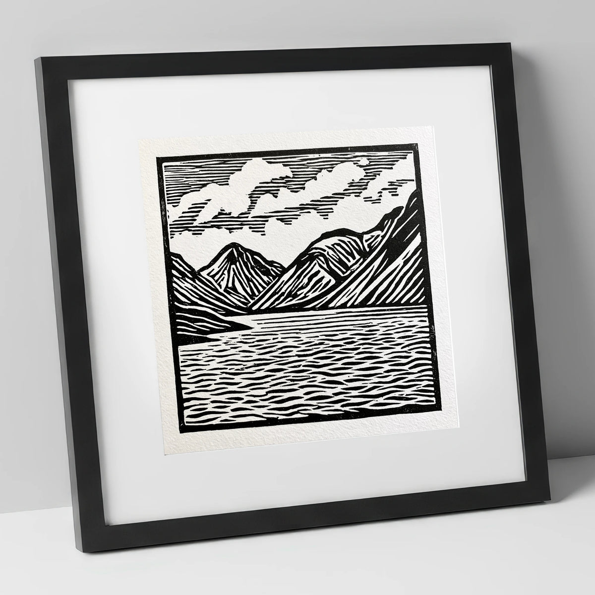 Wastwater Fells in Monochrome lake district lake art print in black frame