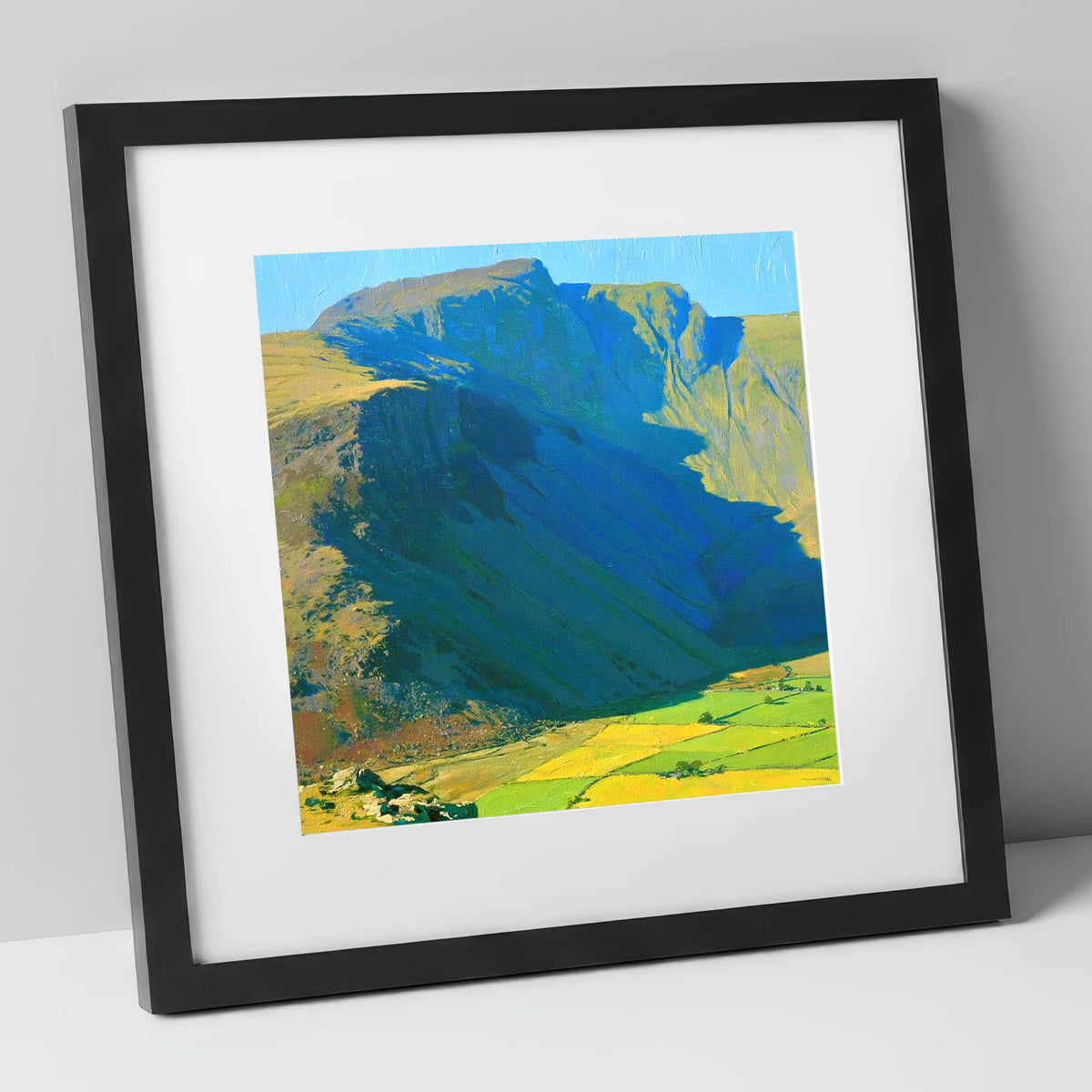 Scafell Pike Above Vibrant Fields lake district fell art print in black frame
