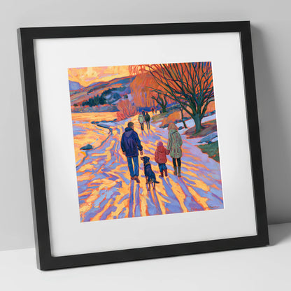 Sunset Dog Walk at Keswick gifts for dog walkers art print in black frame