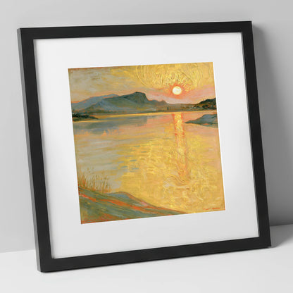 Golden Sunset Over the Lake lake district lake art print in black frame