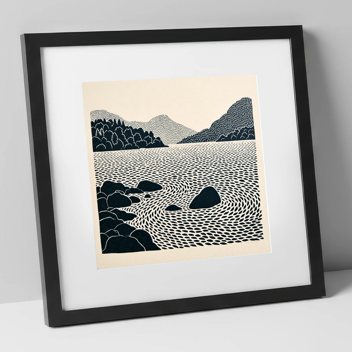 Coniston Water Rhythmic Ripples lake district lake art print in black frame