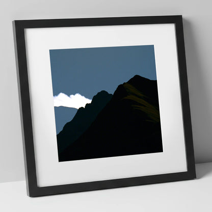 Midnight Blue Fell Ridge lake district fell art print in black frame