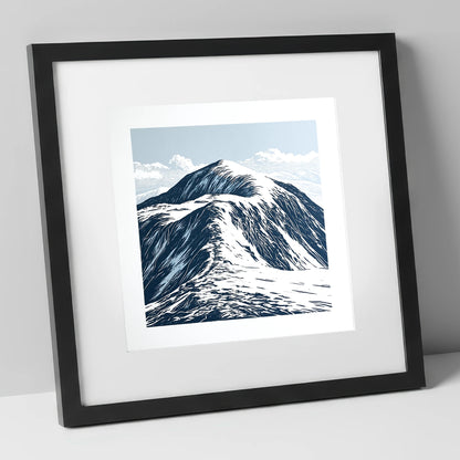 Graphic Snow on Helvellyn Ridge lake district fell art print in black frame