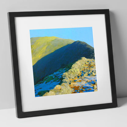 Sunlight and Shadow on Hart Crag lake district fell art print in black frame