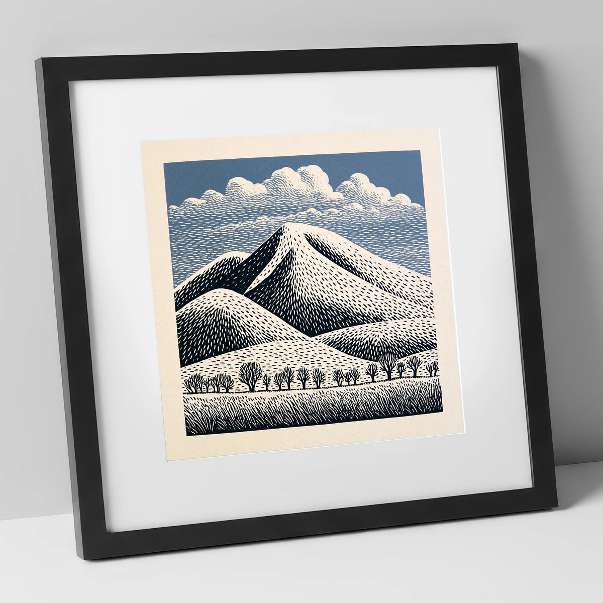 Skiddaw Mountain Beneath Patterned Clouds lake district fell art print in black frame