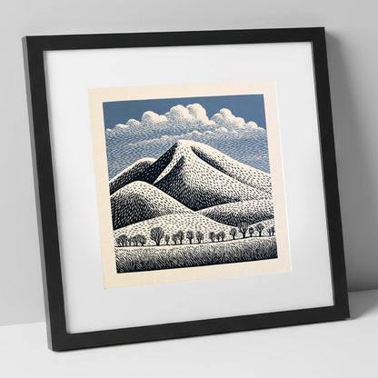 Skiddaw Mountain Beneath Patterned Clouds lake district fell art print in black frame
