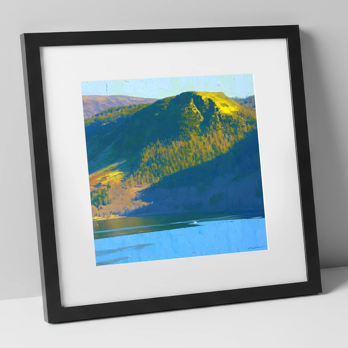 Vivid Sunlight on Walla Crag lake district fell art print in black frame