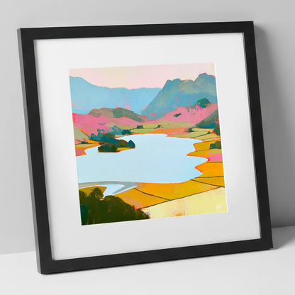 Colourful Elter Water Landscape lake district lake art print in black frame