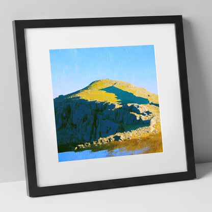 Sunlit Crags on Sergeant Man lake district fell art print in black frame