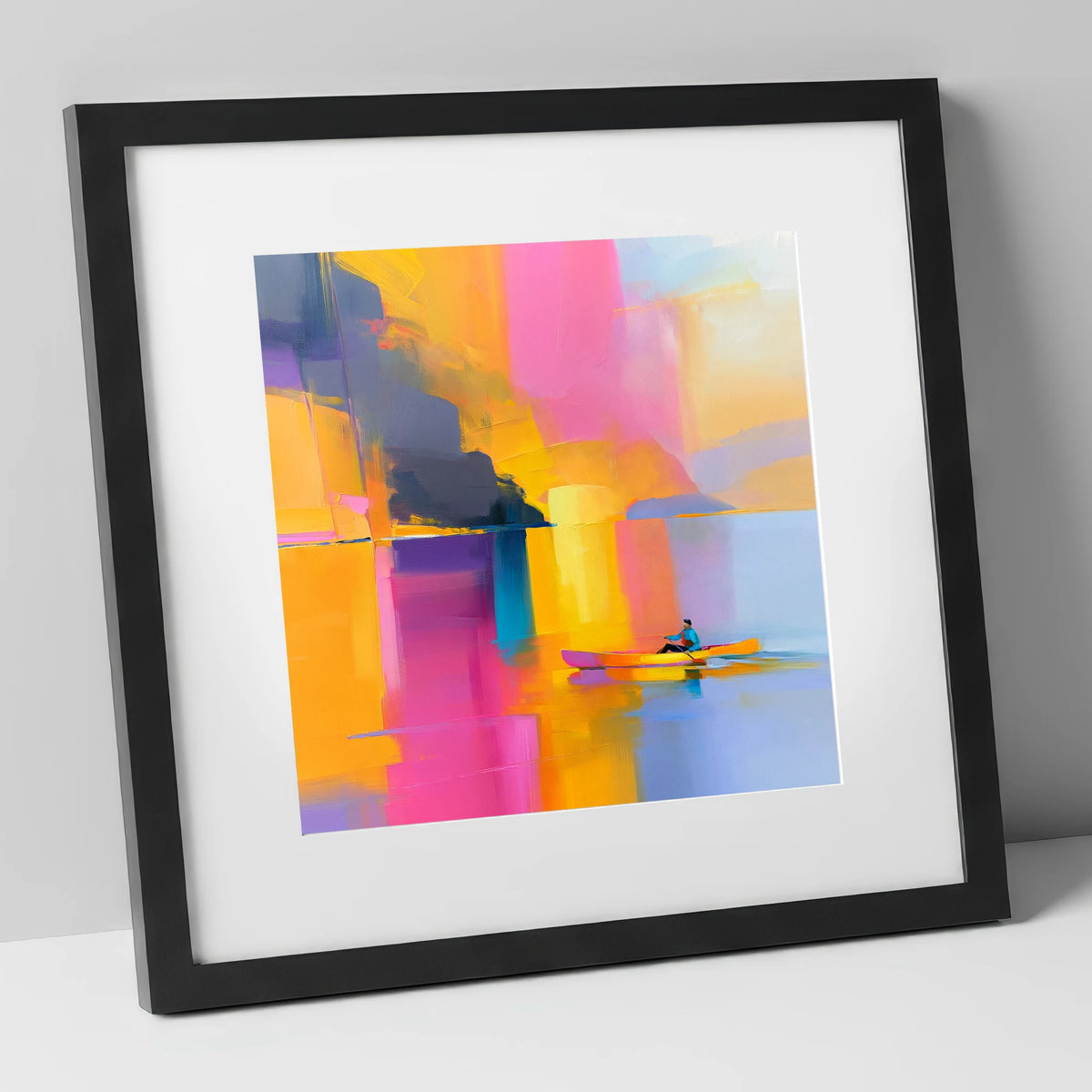 Colourful Kayaking on the Lake lake district walking art print in black frame
