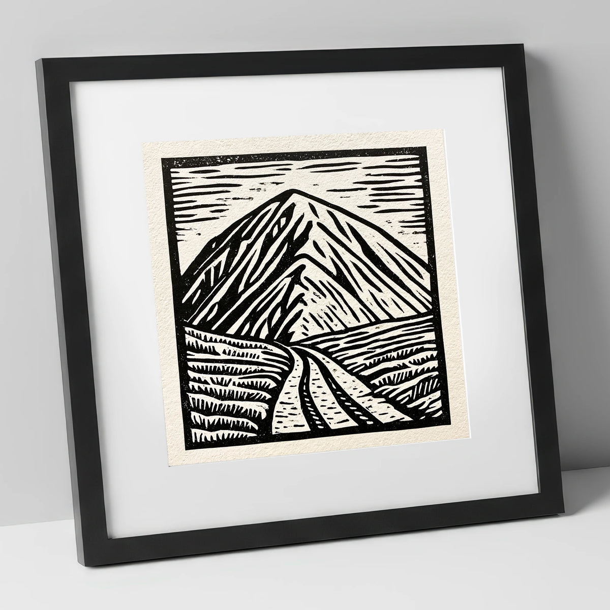 Bold Monochrome Blencathra Peak lake district fell art print in black frame