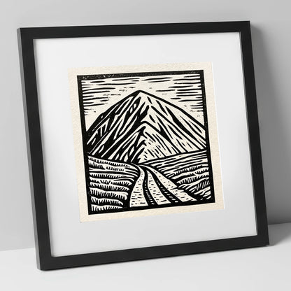 Bold Monochrome Blencathra Peak lake district fell art print in black frame