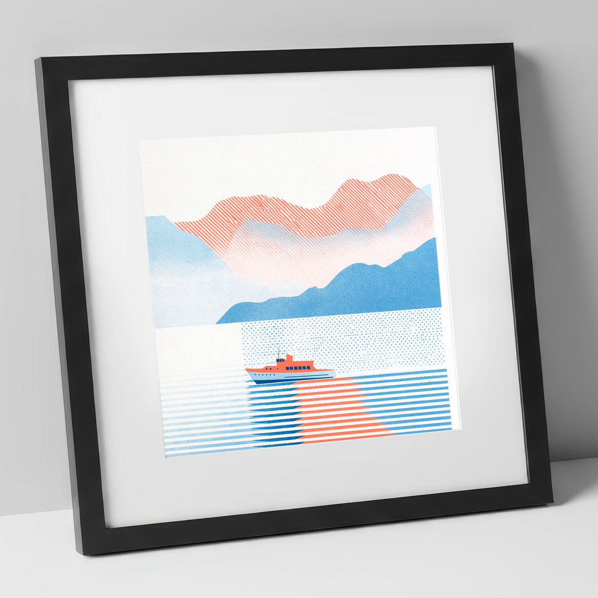 Graphic Windermere Lake Cruiser lake district lake art print in black frame