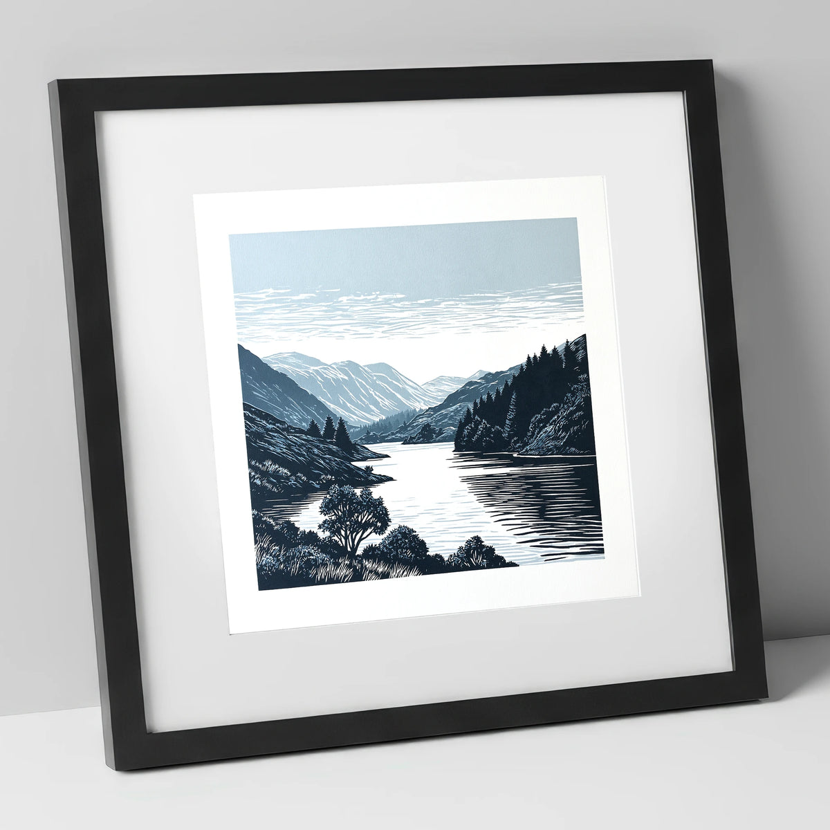 Navy Fells Over Slate Lake lake district lake art print in black frame