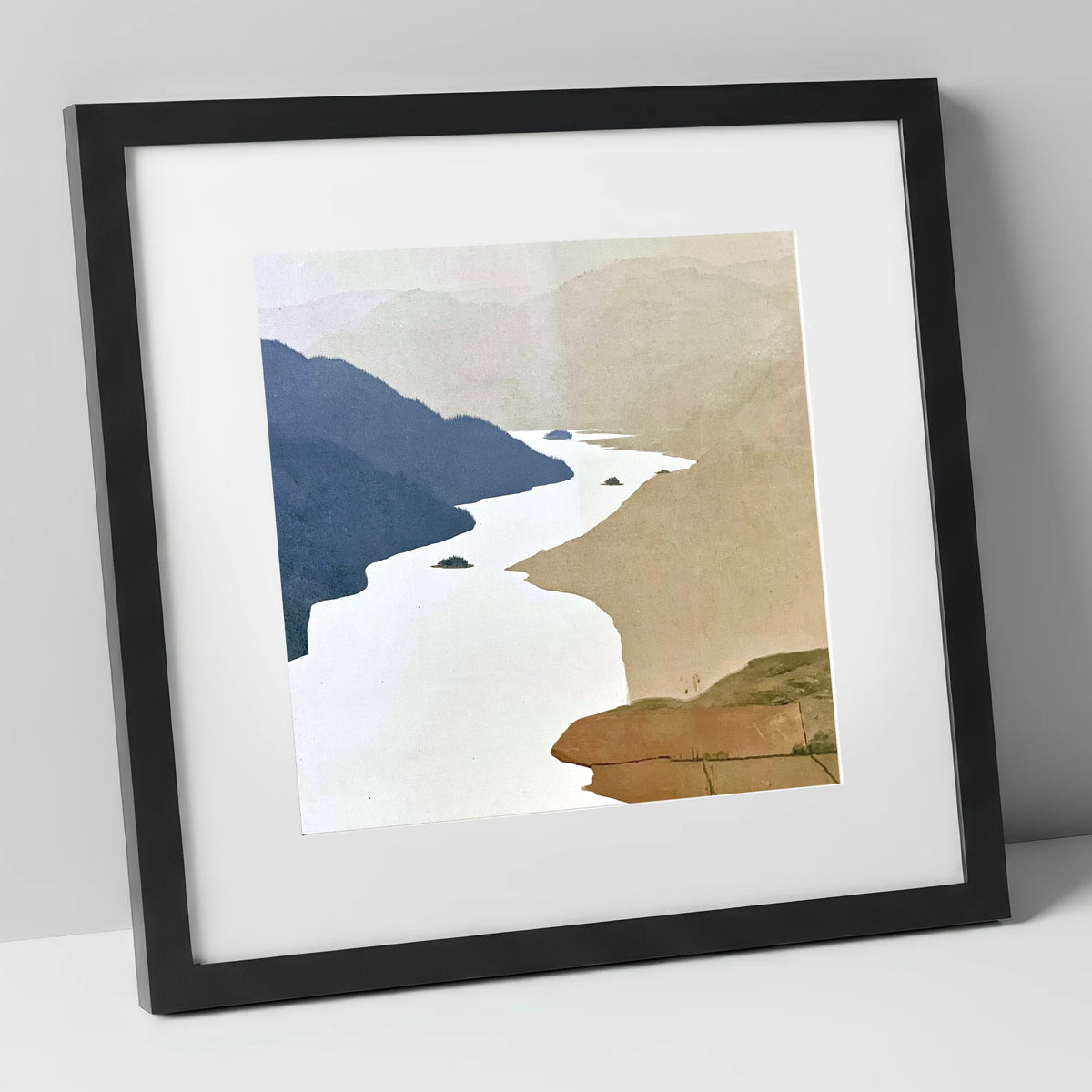 Winding Ullswater and Wooded Islands lake district lake art print in black frame