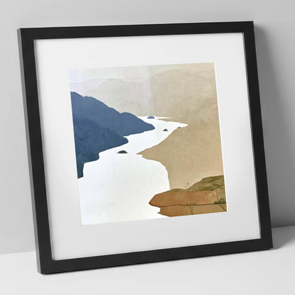 Winding Ullswater and Wooded Islands lake district lake art print in black frame