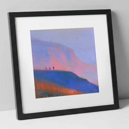 Fell Walkers in Pink Twilight lake district fell art print in black frame