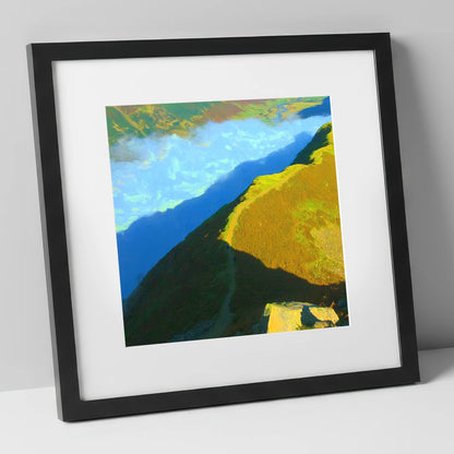 Sunlit Winding Path on Gibson Knott lake district fell art print in black frame