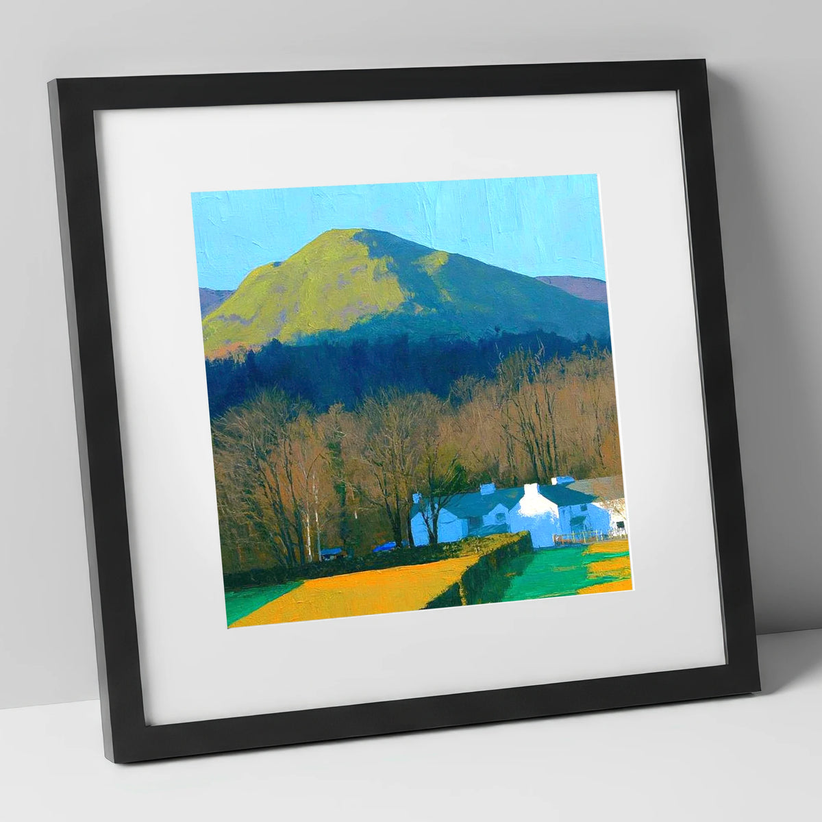 Luminous Latrigg Above White Buildings lake district fell art print in black frame