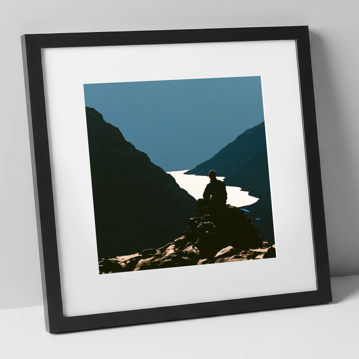 Walker Silhouette on Great Gable lake district fell art print in black frame