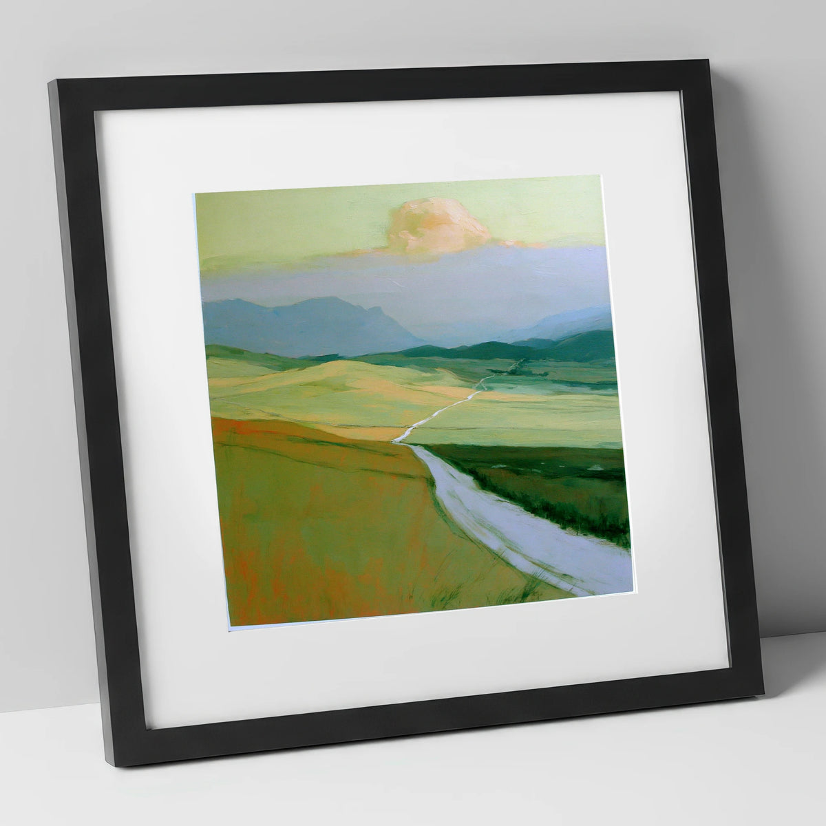 Winding Path Through Rolling Fells lake district fell art print in black frame
