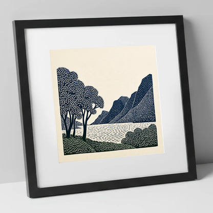 Navy Fells at Crummock Water lake district lake art print in black frame
