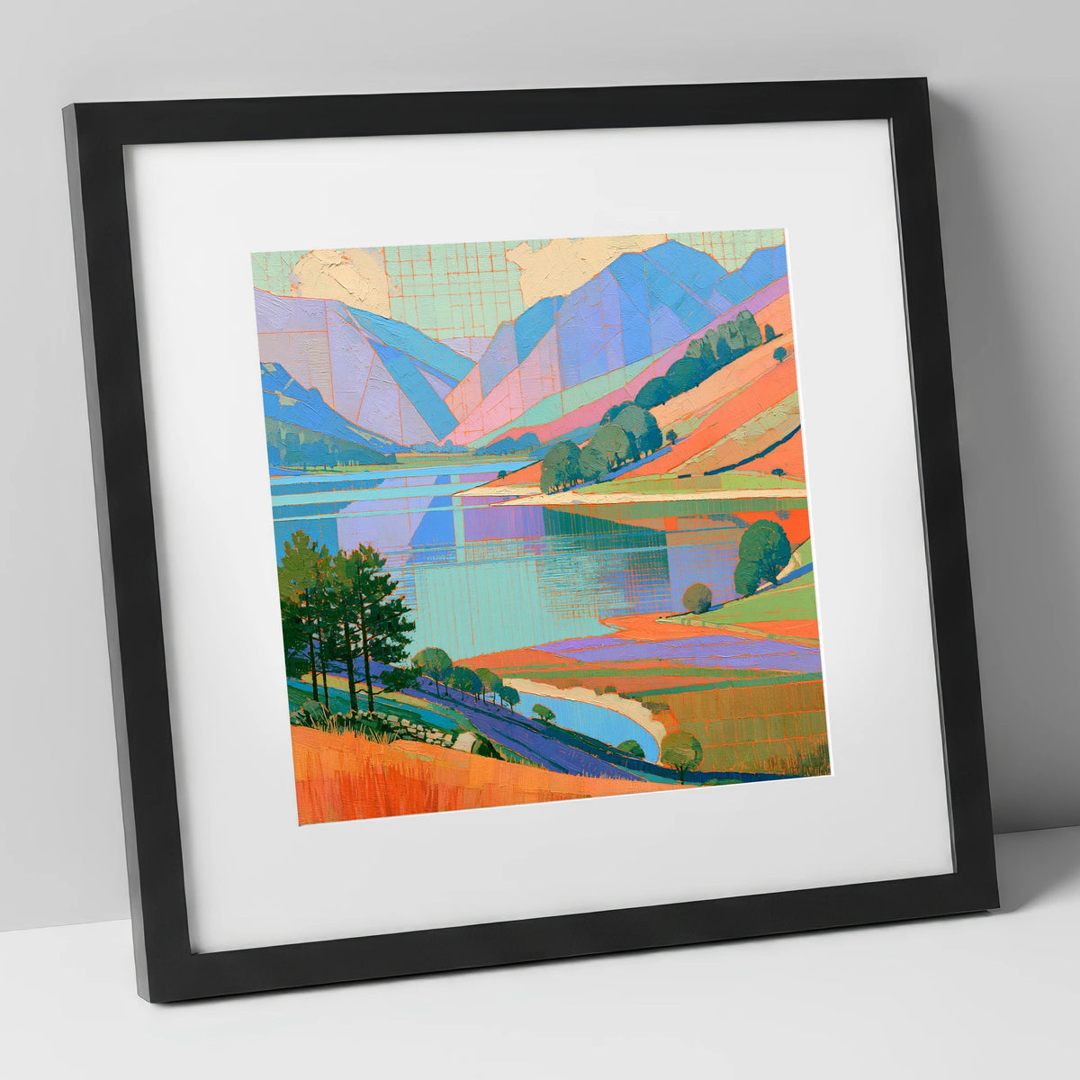 Vibrant Fells Over Turquoise Lake lake district lake art print in black frame