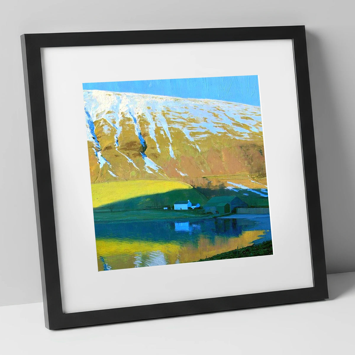 Sunlight On High Tove Snow Gullies lake district fell art print in black frame