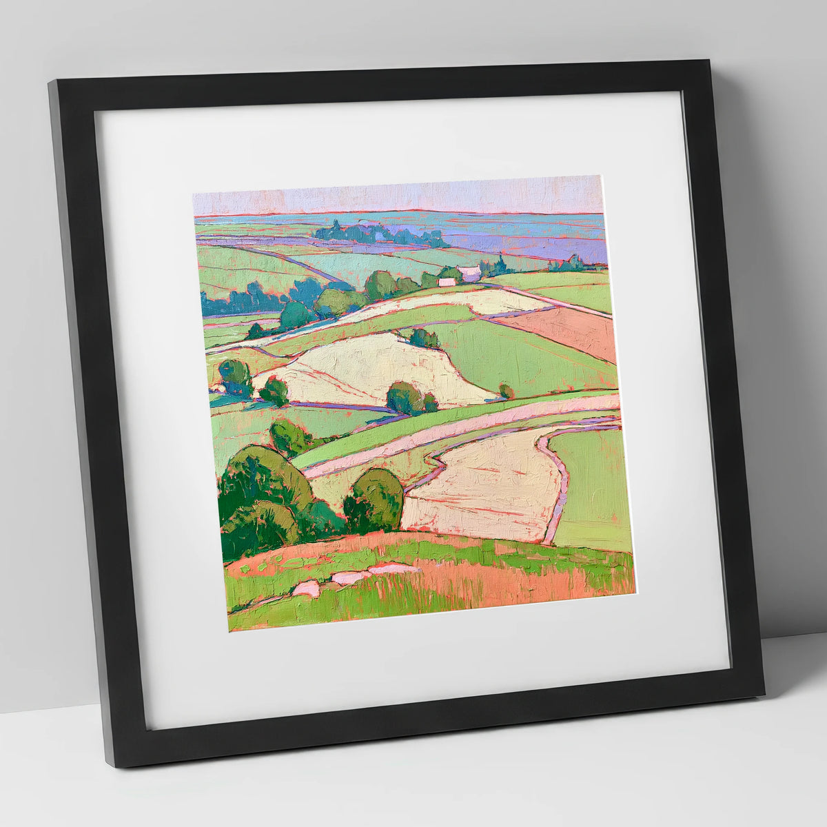 Pastel Fields in a Lakeland Dale lake district valley art print in black frame