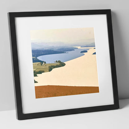 Slate Blue Windermere from Above lake district lake art print in black frame