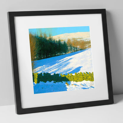 Winter Snow on Sallows Ridge lake district fell art print in black frame