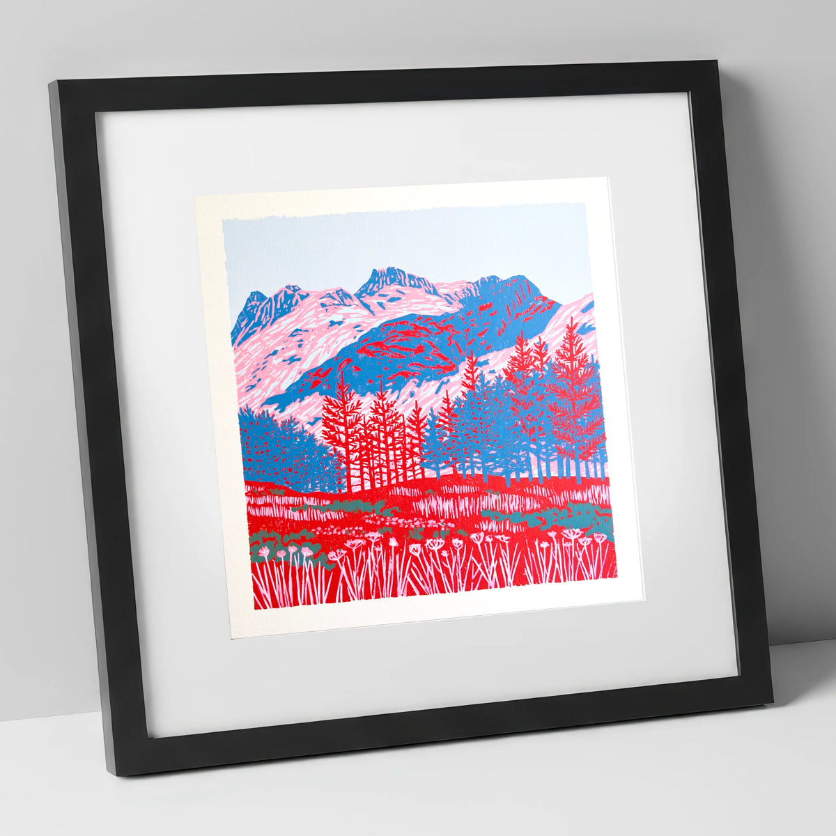 Bold Langdale Pikes Landscape lake district fell art print in black frame