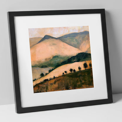 Sunlit Fells from the Summit lake district fell art print in black frame