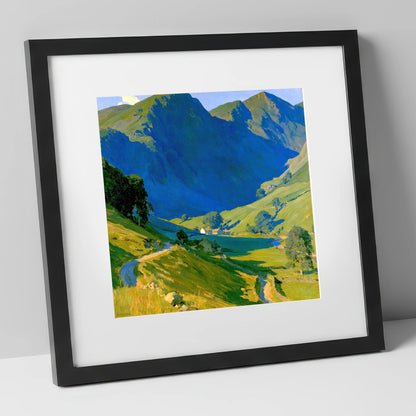 Valley Farm Beneath Blue Fells lake district valley art print in black frame