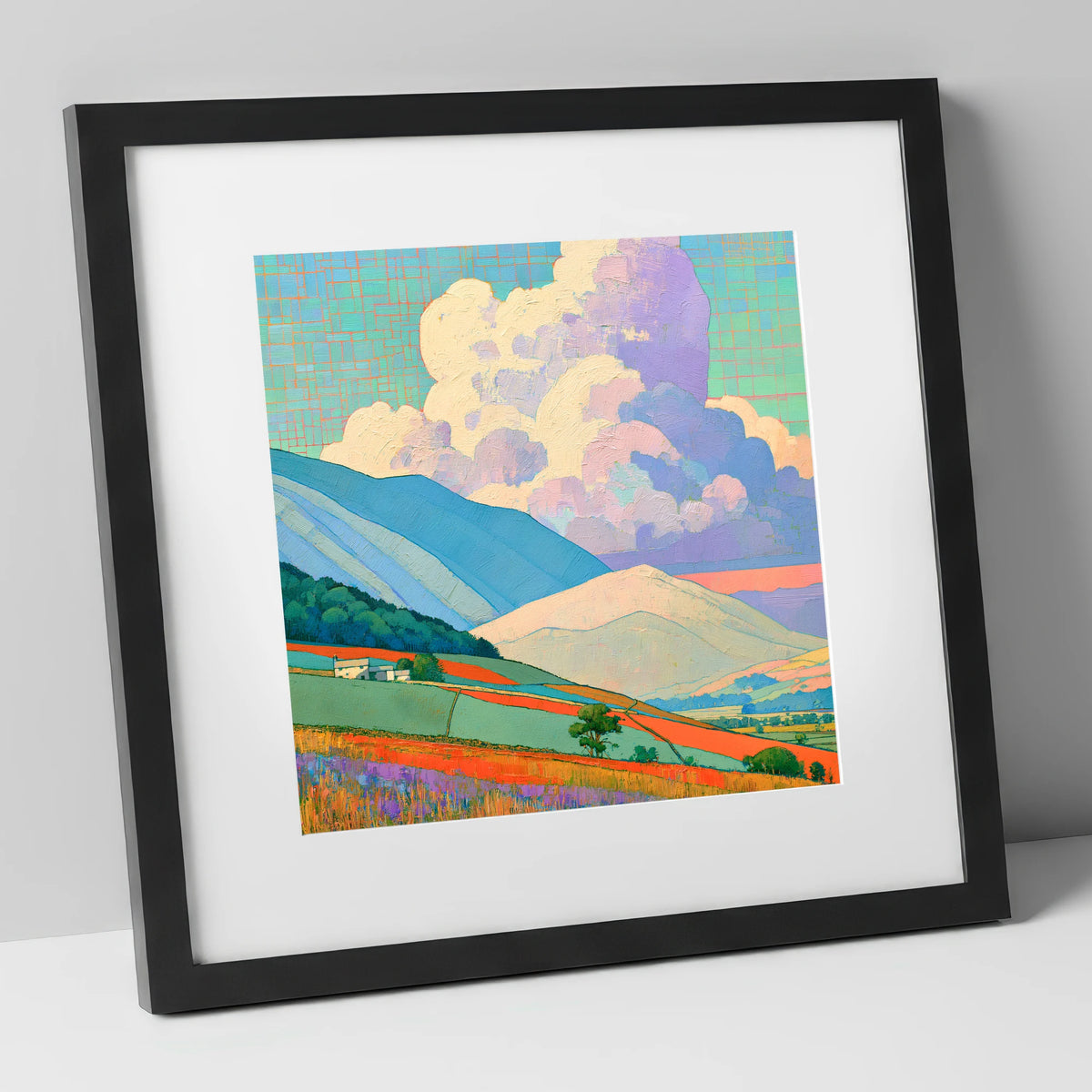 Vibrant Storm Clouds Over Fells lake district sky art print in black frame