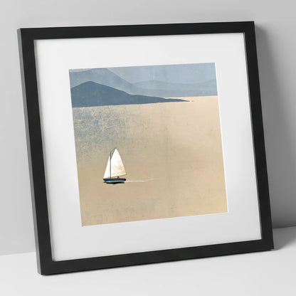 White Sail Across the Ochre Lake lake district walking art print in black frame