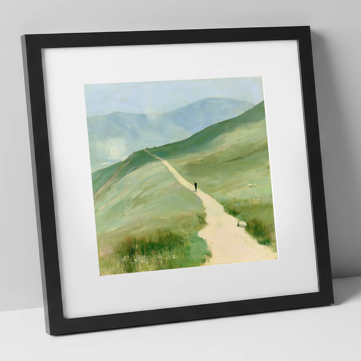 Trail Runner on Helvellyn Path lake district walking art print in black frame