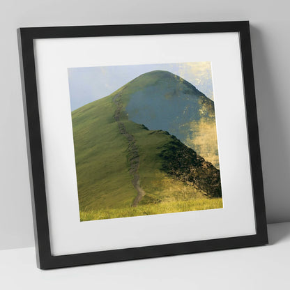 Cat Bells in Burnished Gold lake district fell art print in black frame